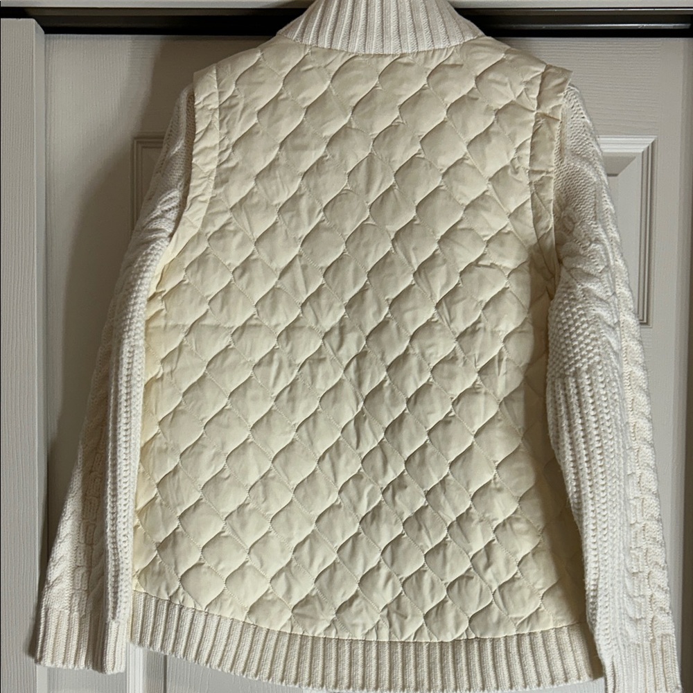 Talbots Quilted Women's Cream Puffer Sweater Jacket Size Medium - Picture 3 of 9